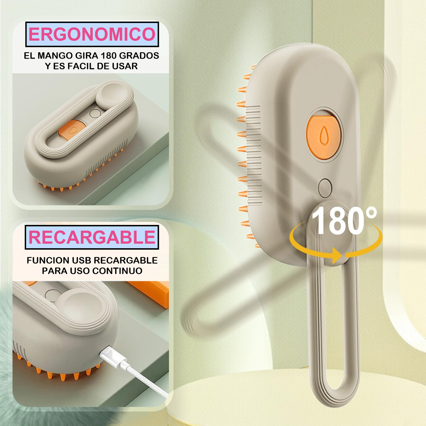 Cepillo de Vapor Con Mango 3 En 1